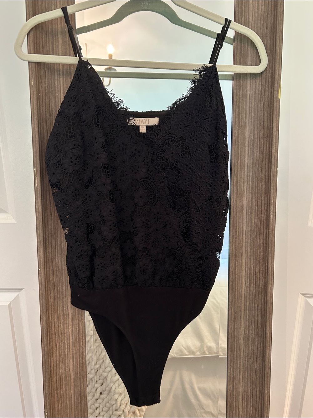 Wayf Black Lace Bodysuit with Spaghetti Straps